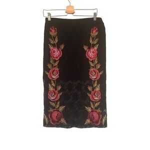 TopShop lace sheer midi skirt black with rose embroidery
